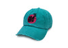 Damaged reverse south beach dad hat with pink and black logo