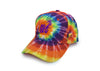 Tie Dye dad hat with orange and purple logo.